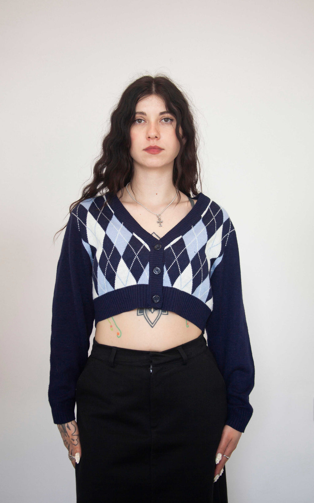 H&M cropped sveter tmavomodrý, M