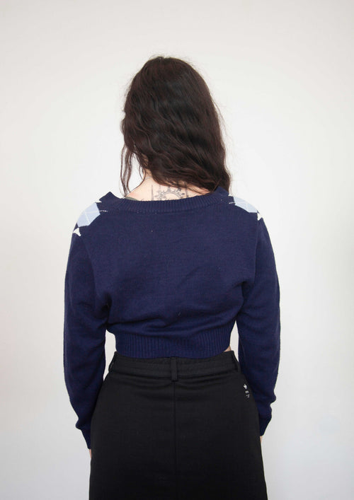 H&M cropped sveter tmavomodrý, M