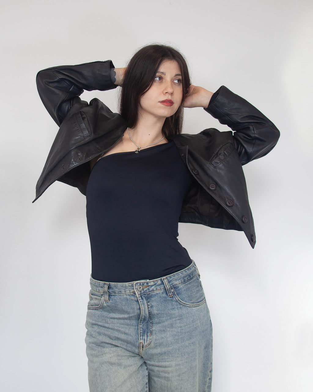 Vintage dámska cropped kožená bunda, M
