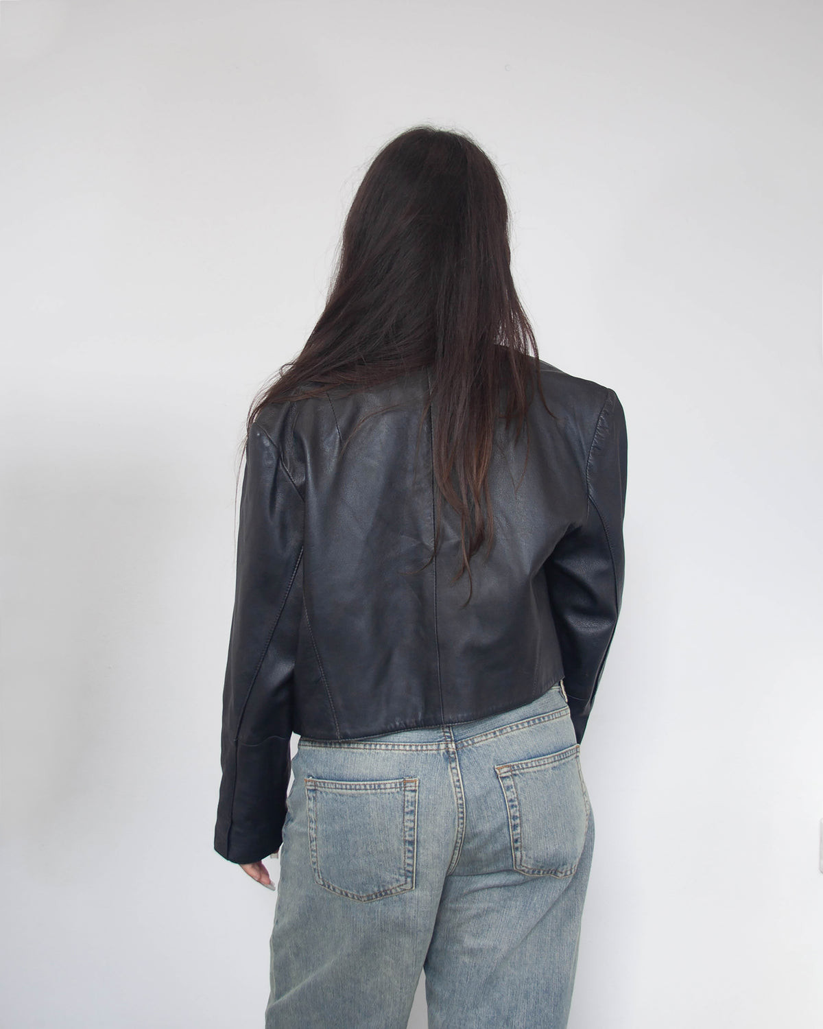 Vintage dámska cropped kožená bunda, M