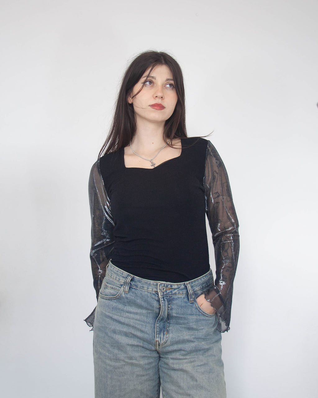 Vintage Top s Mesh rukávmi, M
