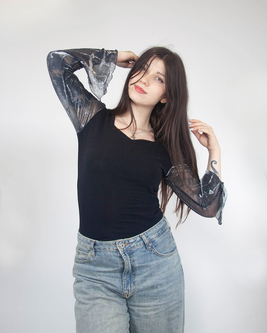Vintage Top s Mesh rukávmi, M