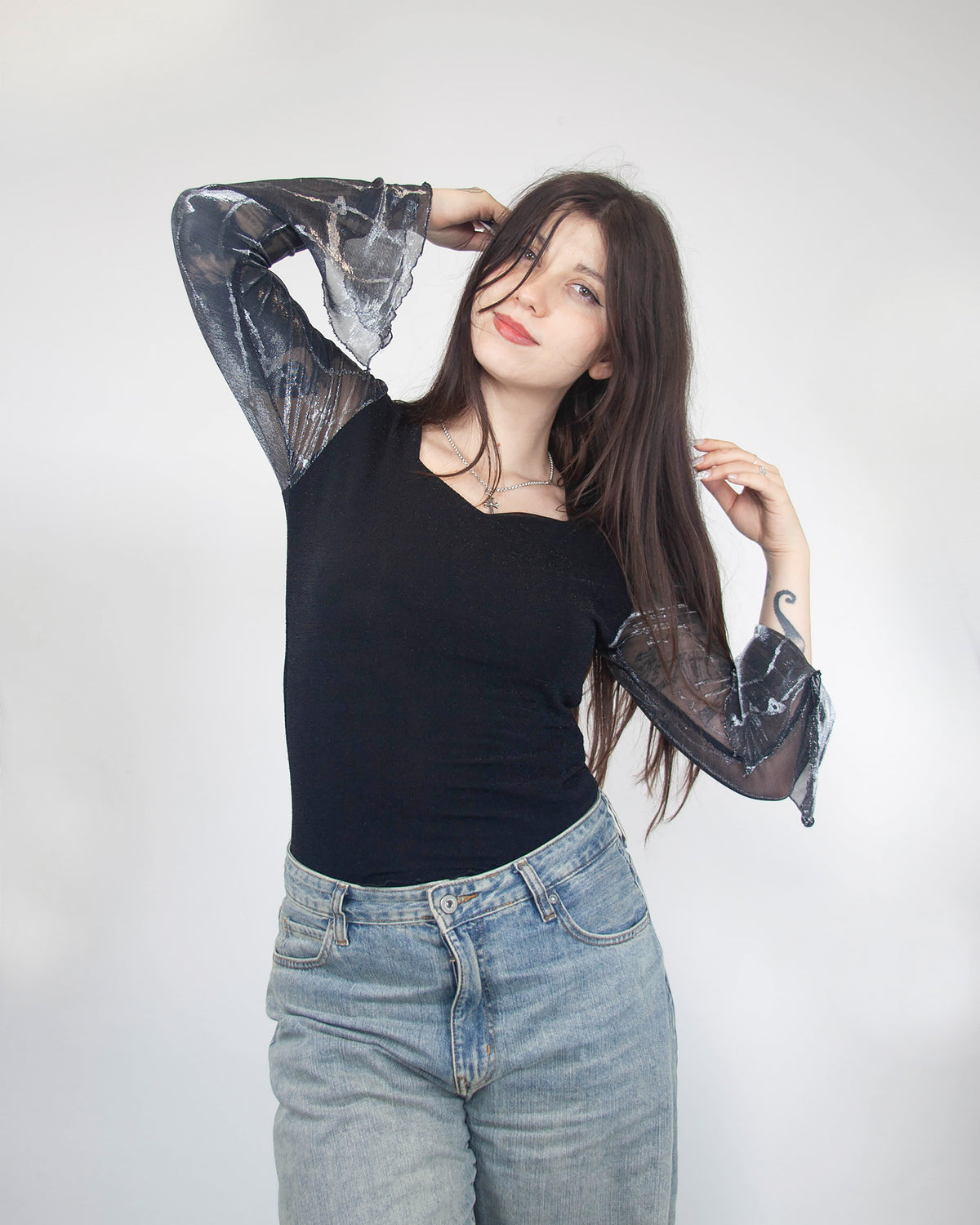 Vintage Top s Mesh rukávmi, M