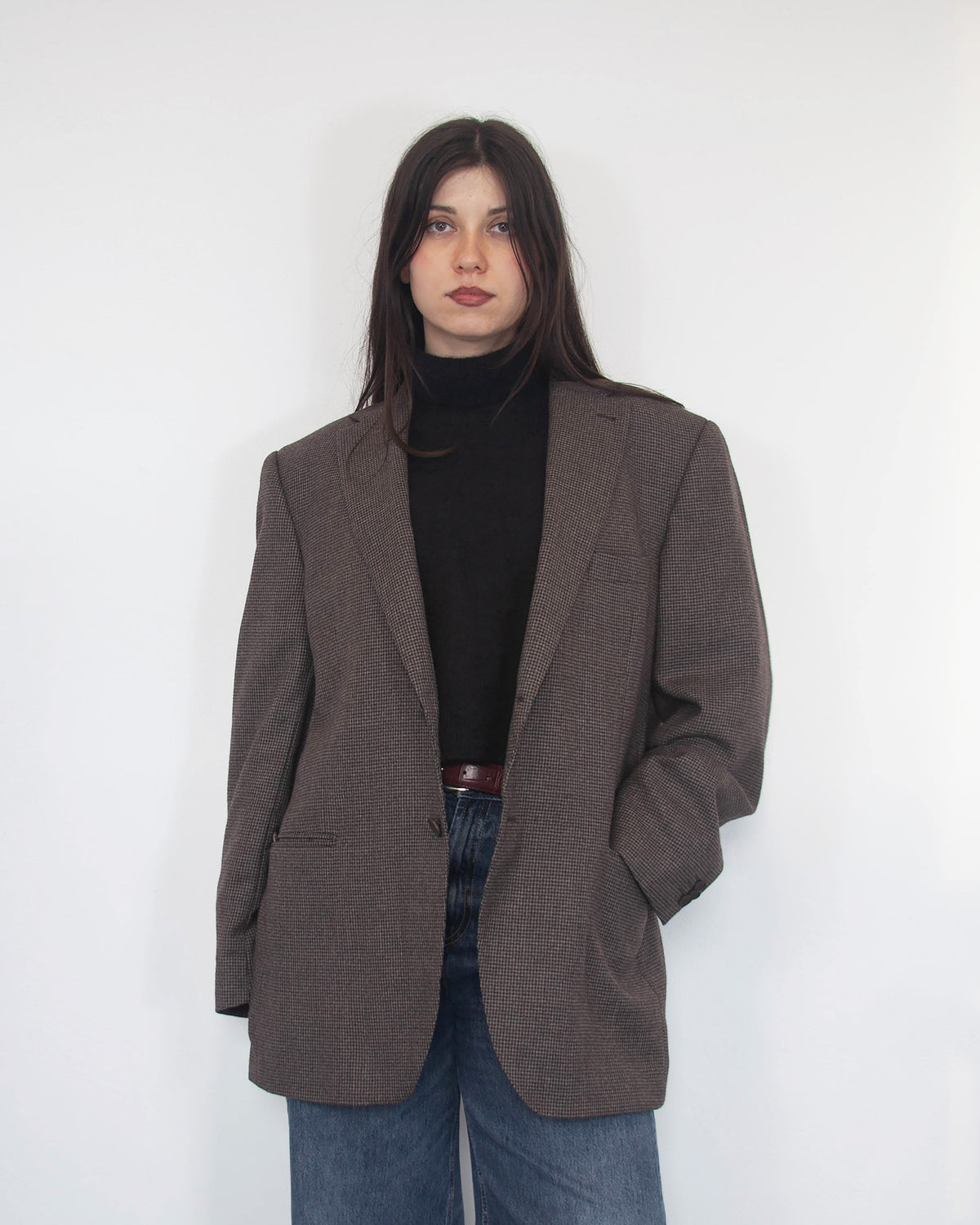 Dámske vintage vlnené oversized sako, M