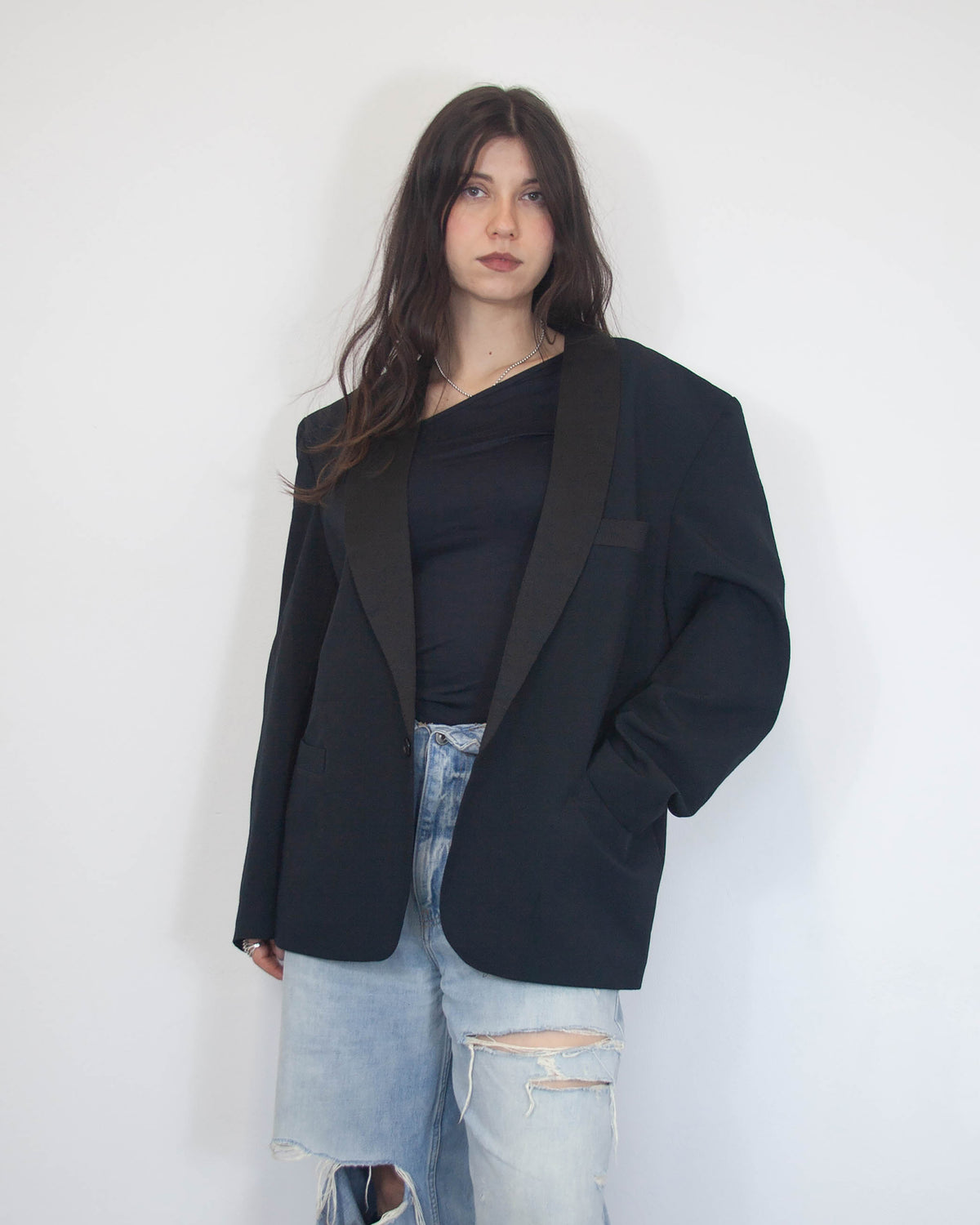 Čierne vintage oversized sako, L