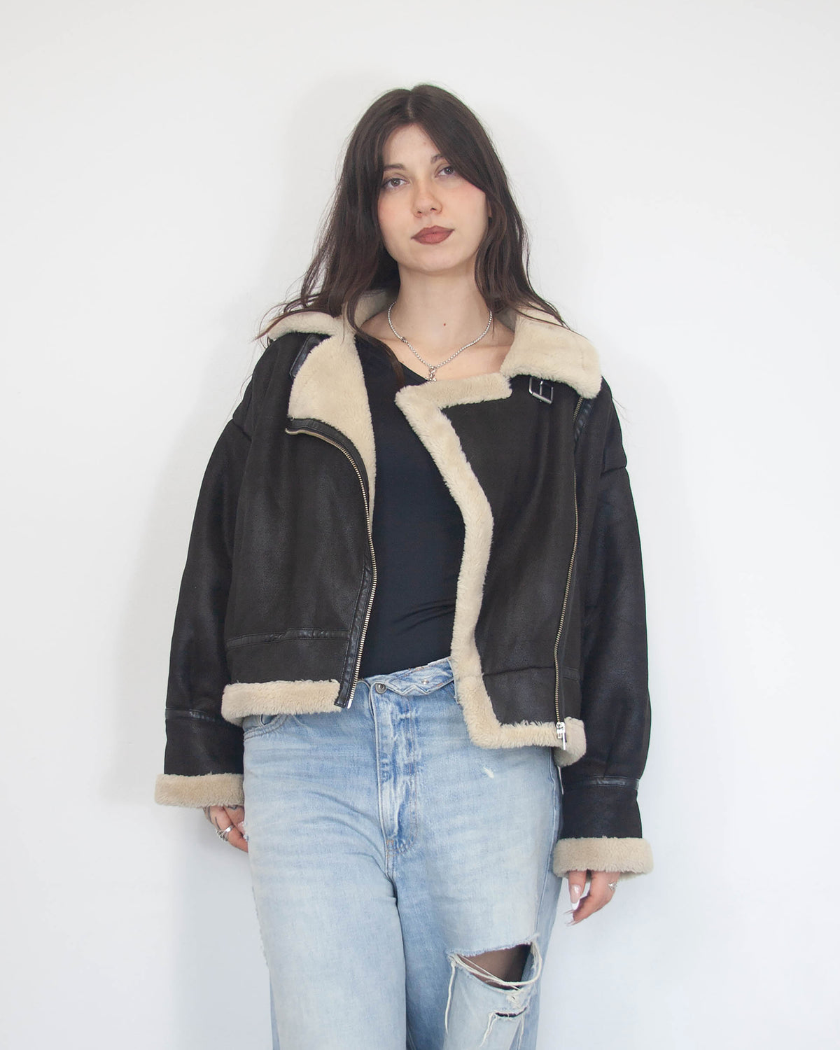 Dámska cropped shearling bunda, M