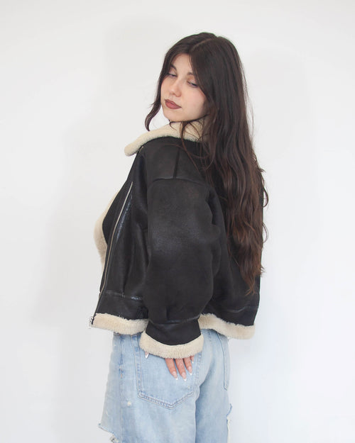 Dámska cropped shearling bunda, M